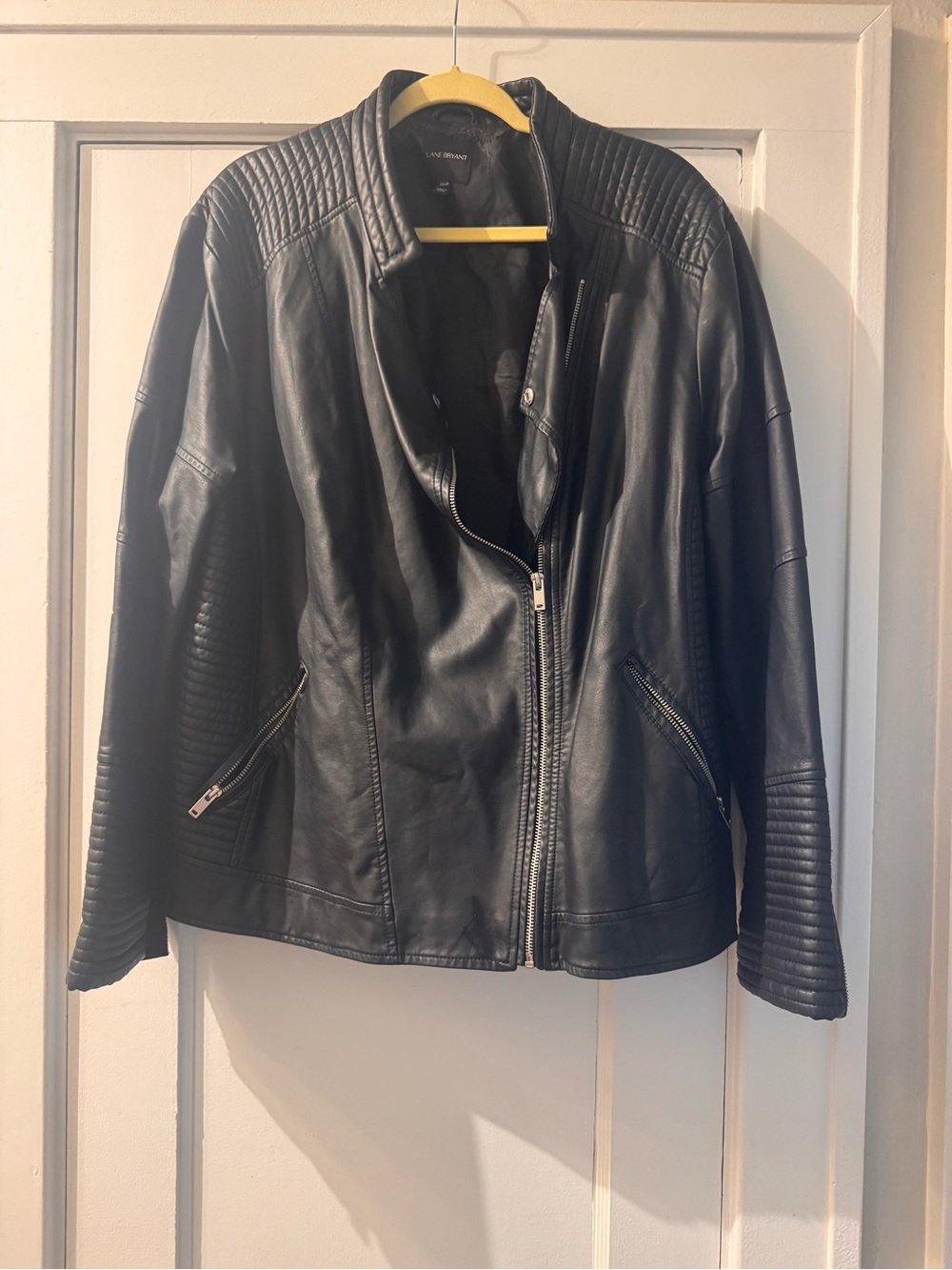 Lane Bryant Black Quilted Shoulder Faux Leather Jacket